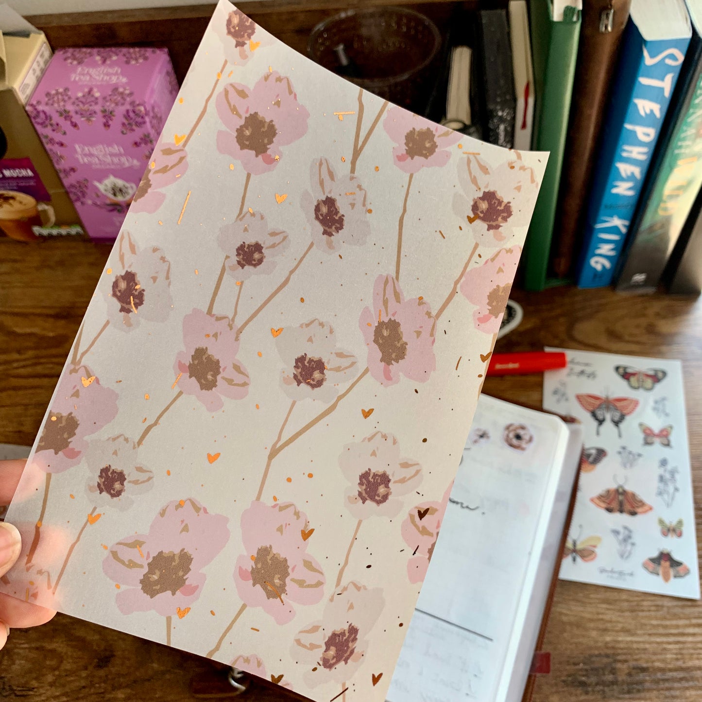 Copper Foiled Pink & Grey Hand Drawn Floral Pattern - Vellum Planner Dashboard - Darling