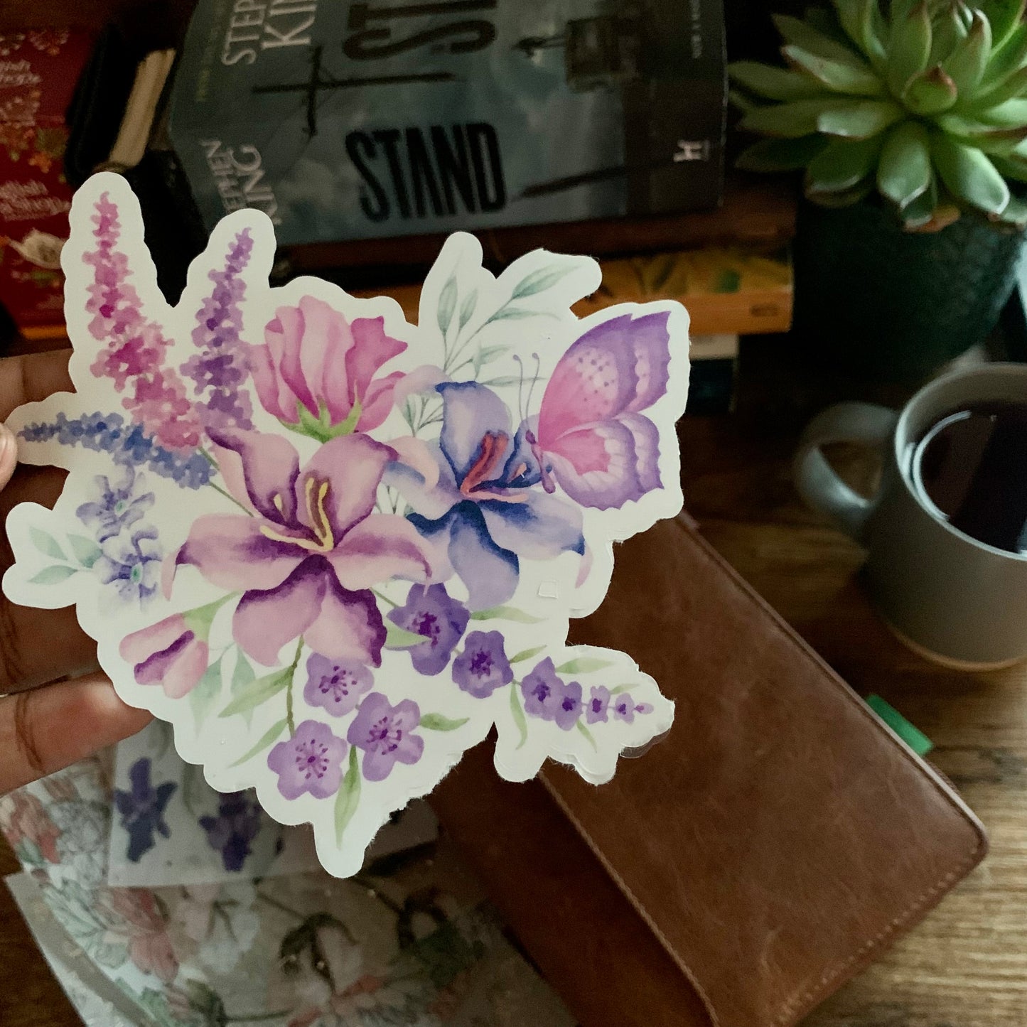 Clear Purple Butterfly & Flowers Sticker Flake - Floral Bliss Collection