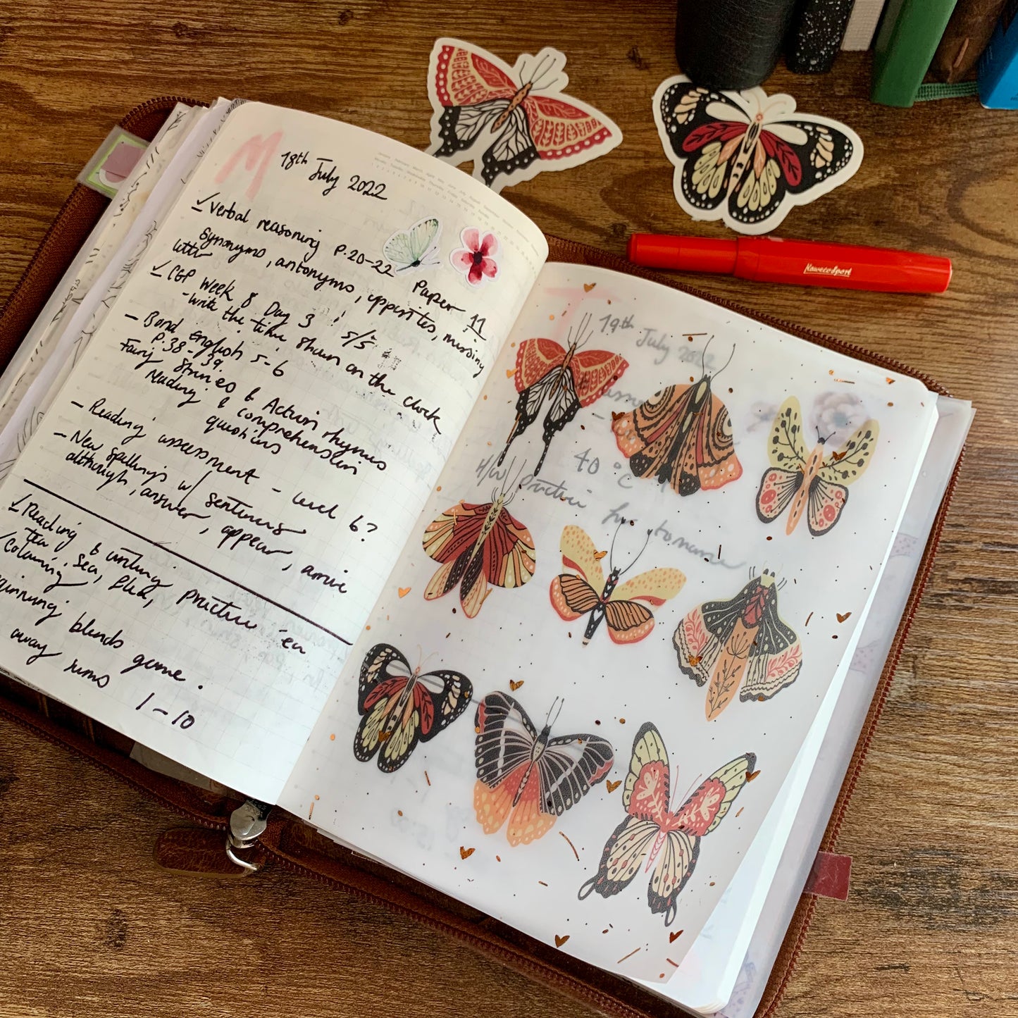 Copper Foiled Hand Drawn Butterfly Pattern - Vellum Planner Dashboard - Bohemian Butterfly