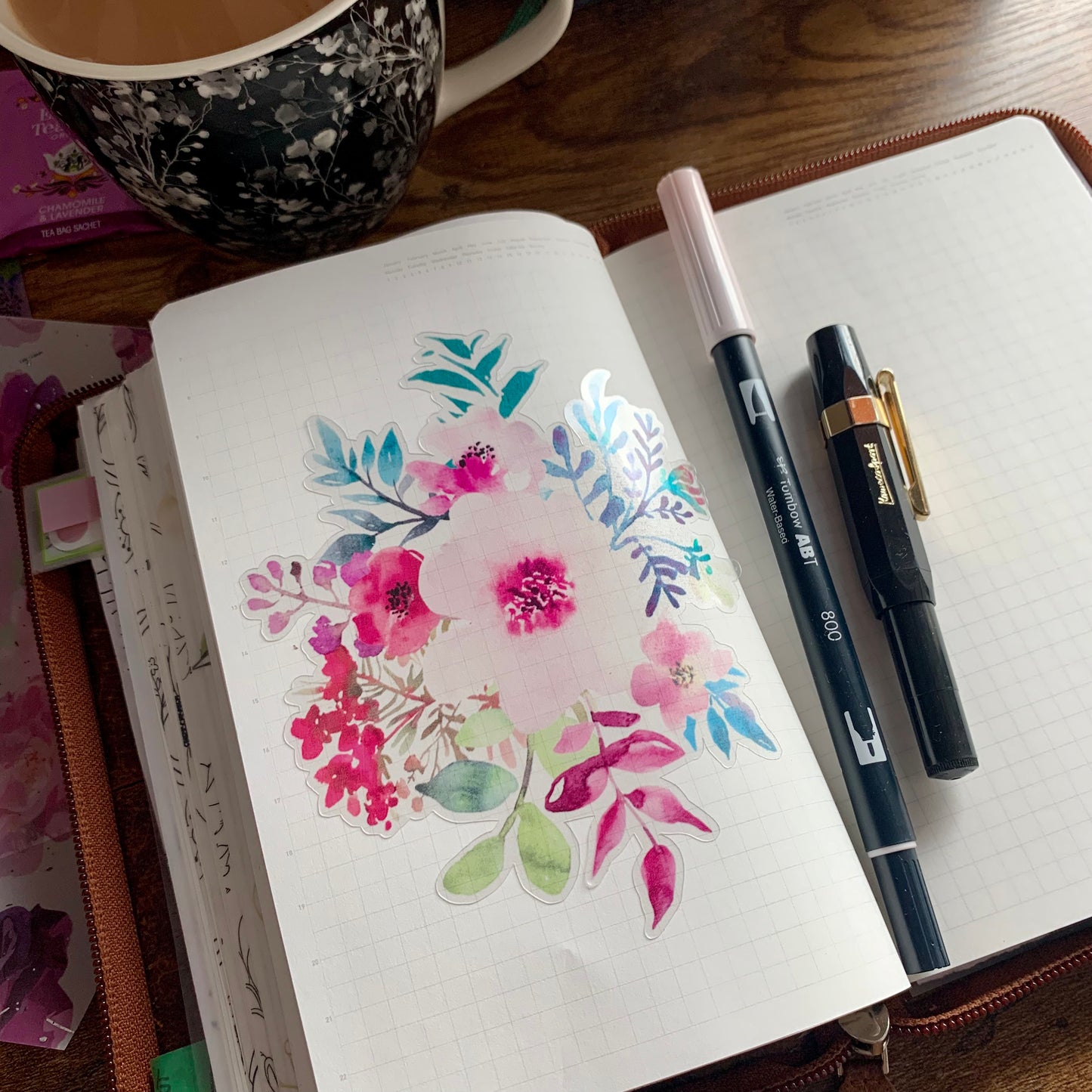 Large Clear Pink & Purple Flowers Sticker Flake - Gladys