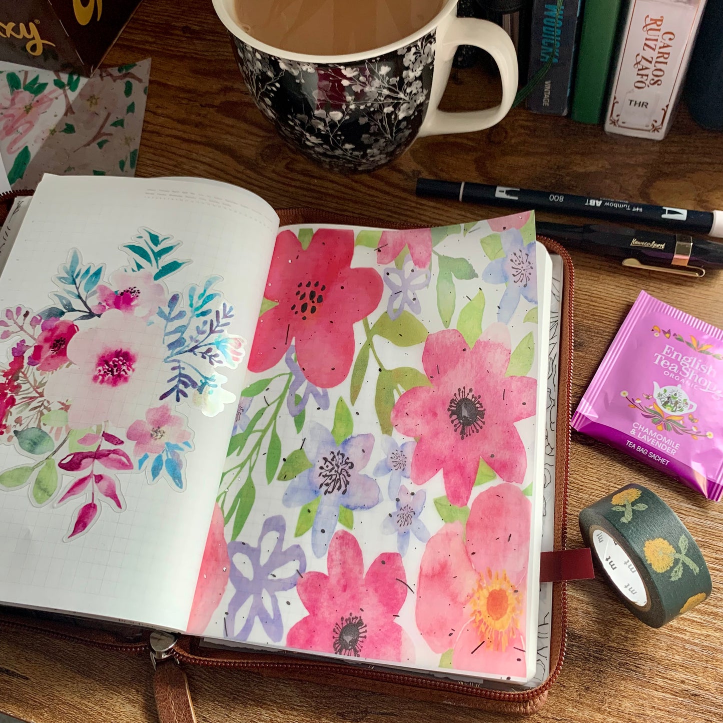 Pink Watercolour Florals with Silver Foil - Vellum Planner Dashboard - Clarissa