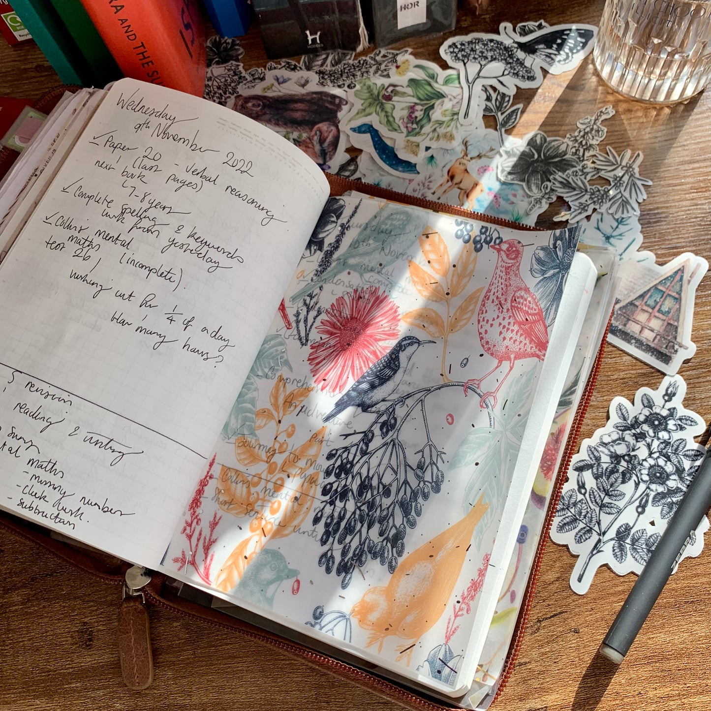 Silver Foiled Watercolour Birds & Plants Planner Dashboard - Winter Walk
