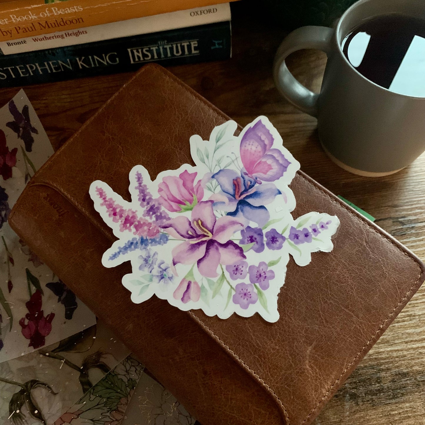 Clear Purple Butterfly & Flowers Sticker Flake - Floral Bliss Collection