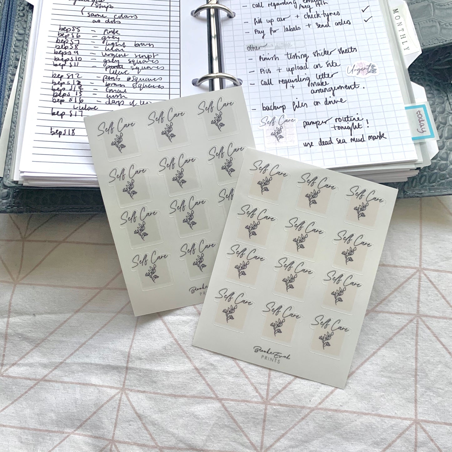 Transparent Self care X Journal Stickers