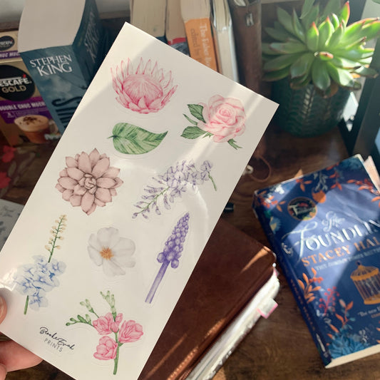 Watercolour Rose & Flower Stickers - Transparent Stickers
