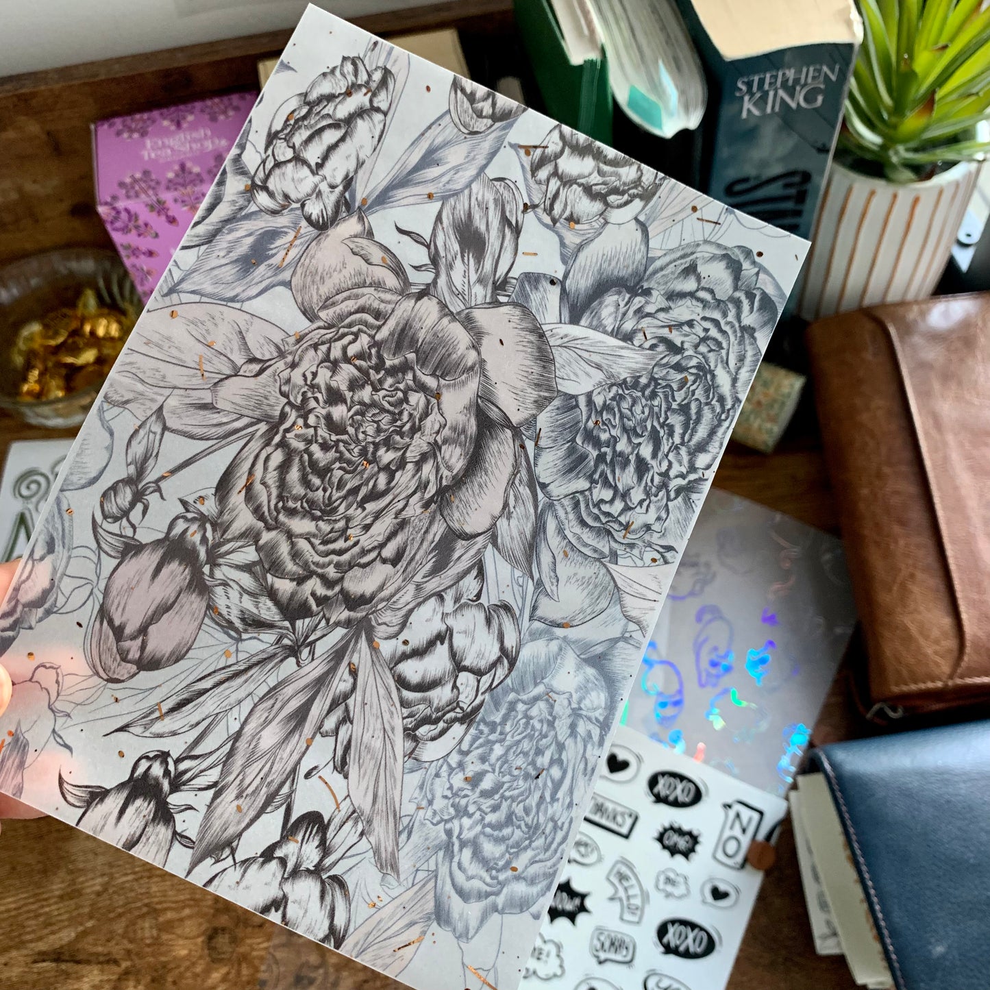 Light Blue & Pink Floral - Vellum Planner Dashboard - Copper Foil - Stacey