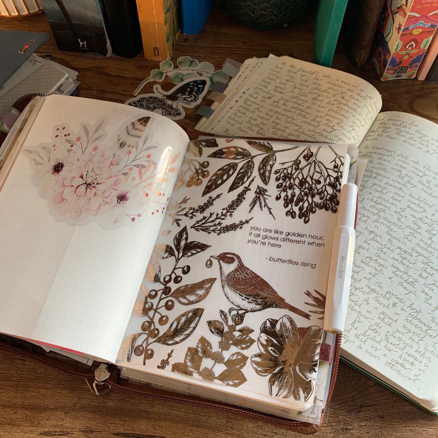 SPECIAL EDITION Rose Gold Foiled Botanical Hand Drawn Vintage Birds & Floral Vellum X Acetate Planner Dashboard - Golden Hour 🎁