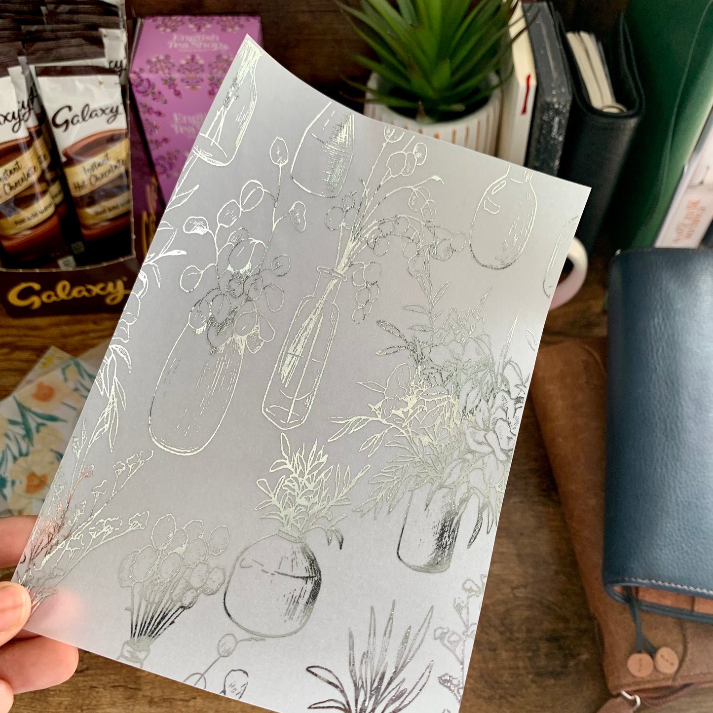 Silver Foiled Vintage Vases Vellum X Acetate Planner Dashboard - Cozy