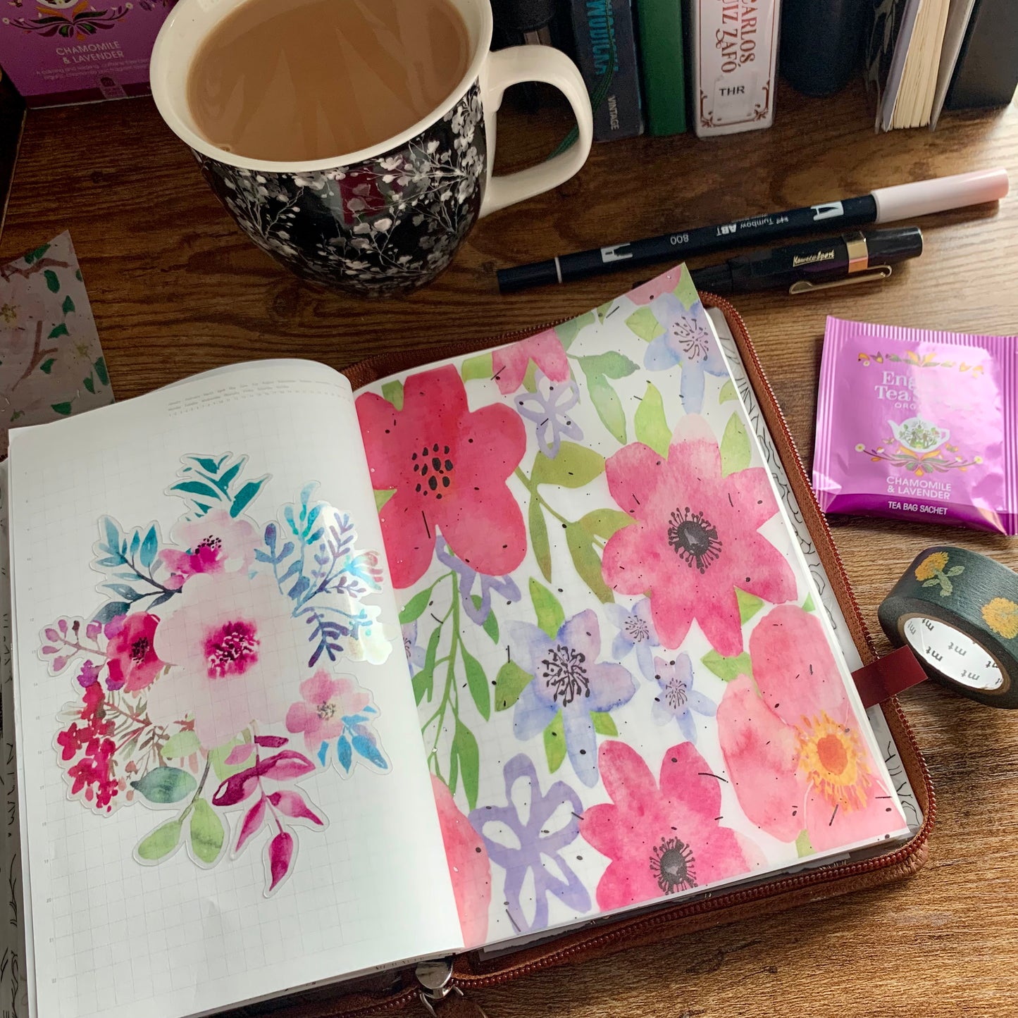 Pink Watercolour Florals with Silver Foil - Vellum Planner Dashboard - Clarissa