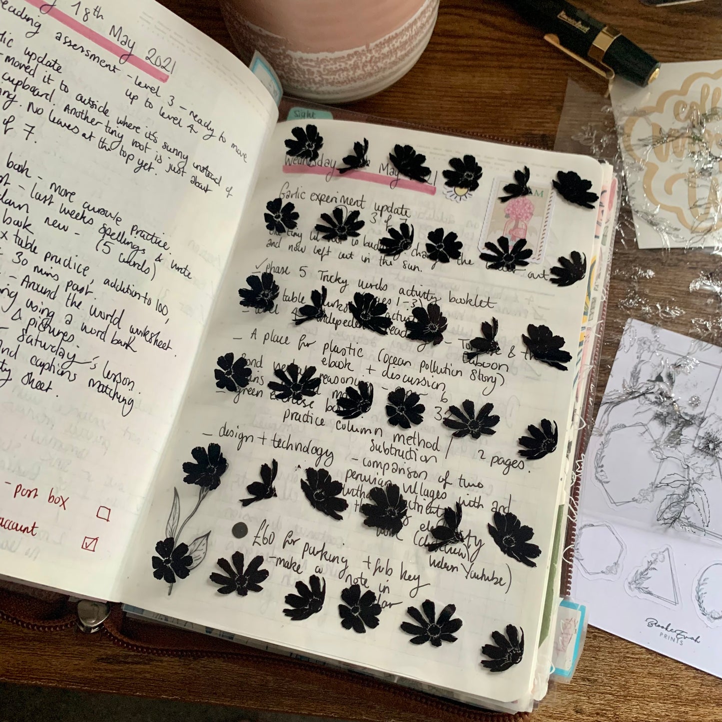 Black Flowers Acetate Planner Dashboard - Petite