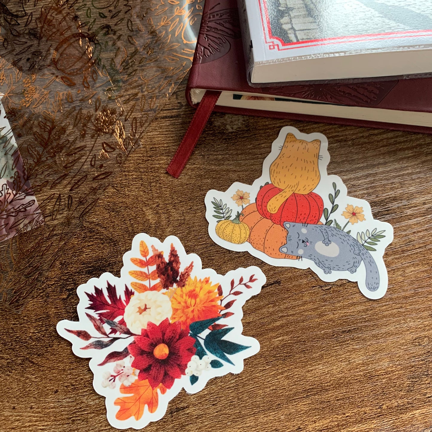 Hand drawn Cats & Pumpkins Fall Sticker Flake - Pumpkin Kitties