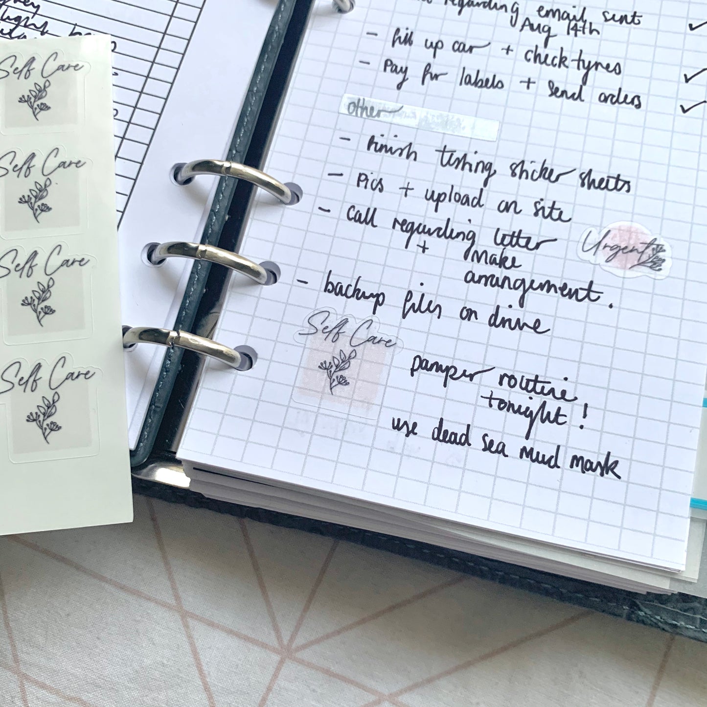 Transparent Self care X Journal Stickers