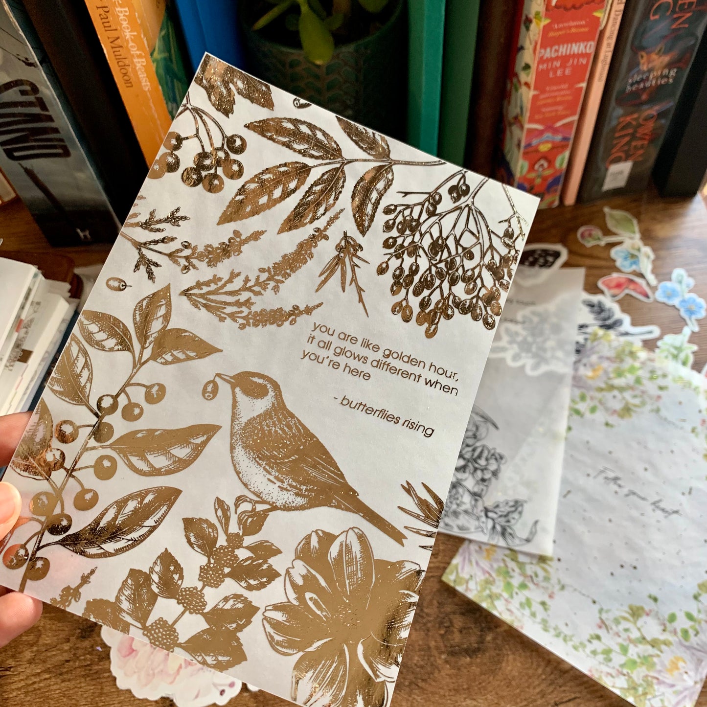 SPECIAL EDITION Rose Gold Foiled Botanical Hand Drawn Vintage Birds & Floral Vellum X Acetate Planner Dashboard - Golden Hour 🎁