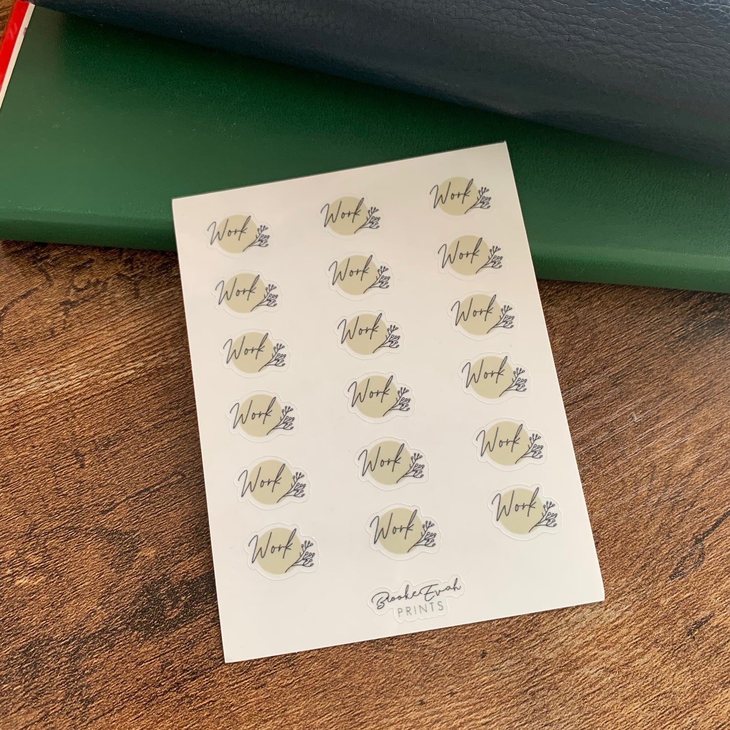 Transparent Script Stickers with Olive Green Accent
