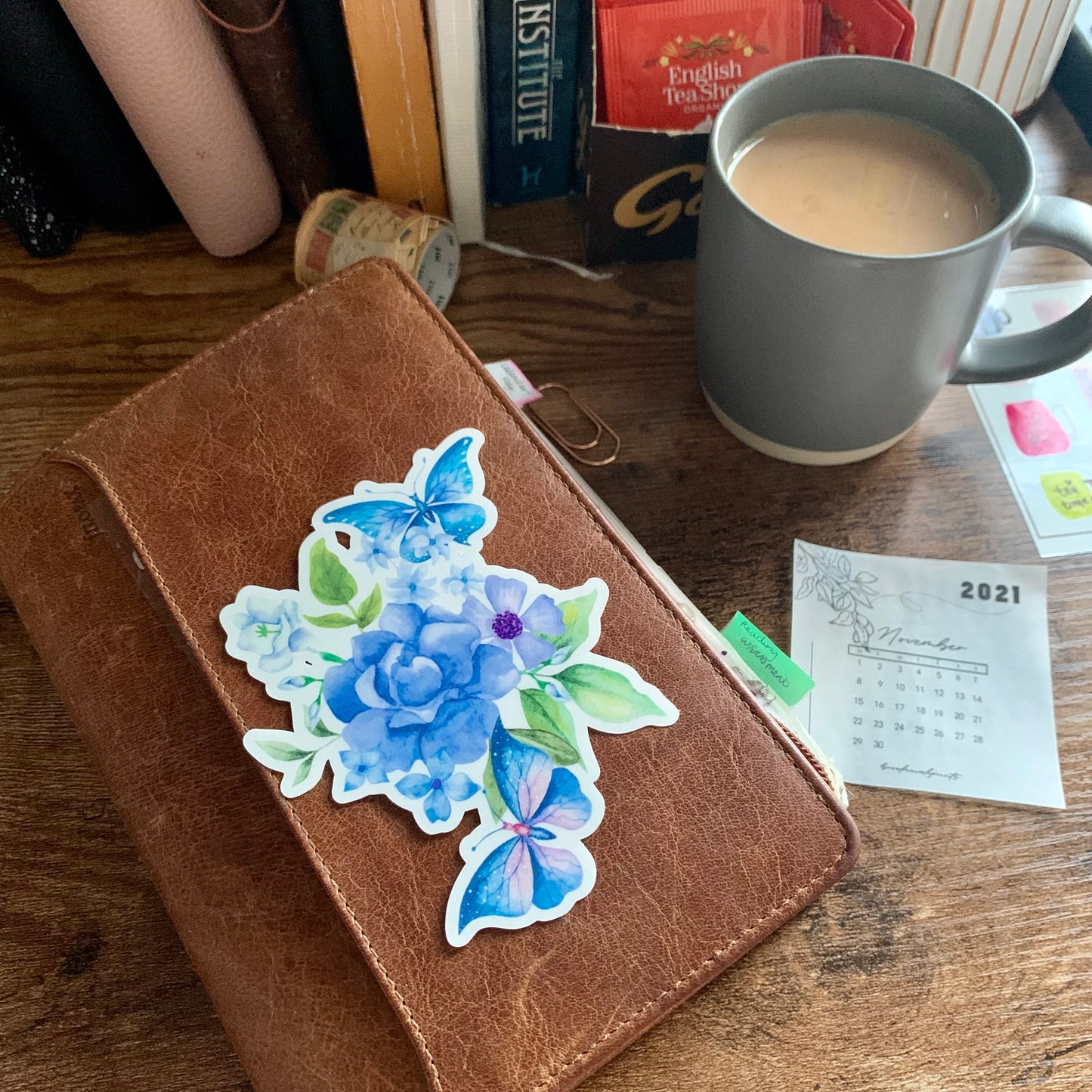 Clear Blue Butterfly & Flowers Sticker Flake - Apricity Collection