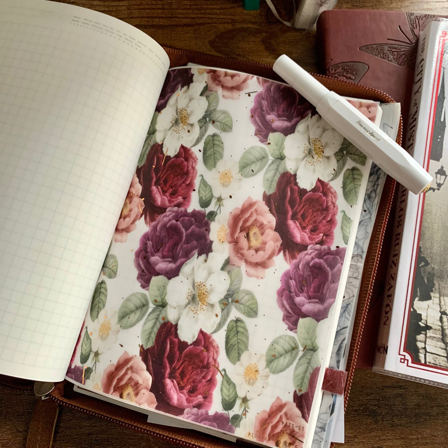 Deep Purple & White Florals Hand Drawn- Vellum Planner Dashboard - Celine
