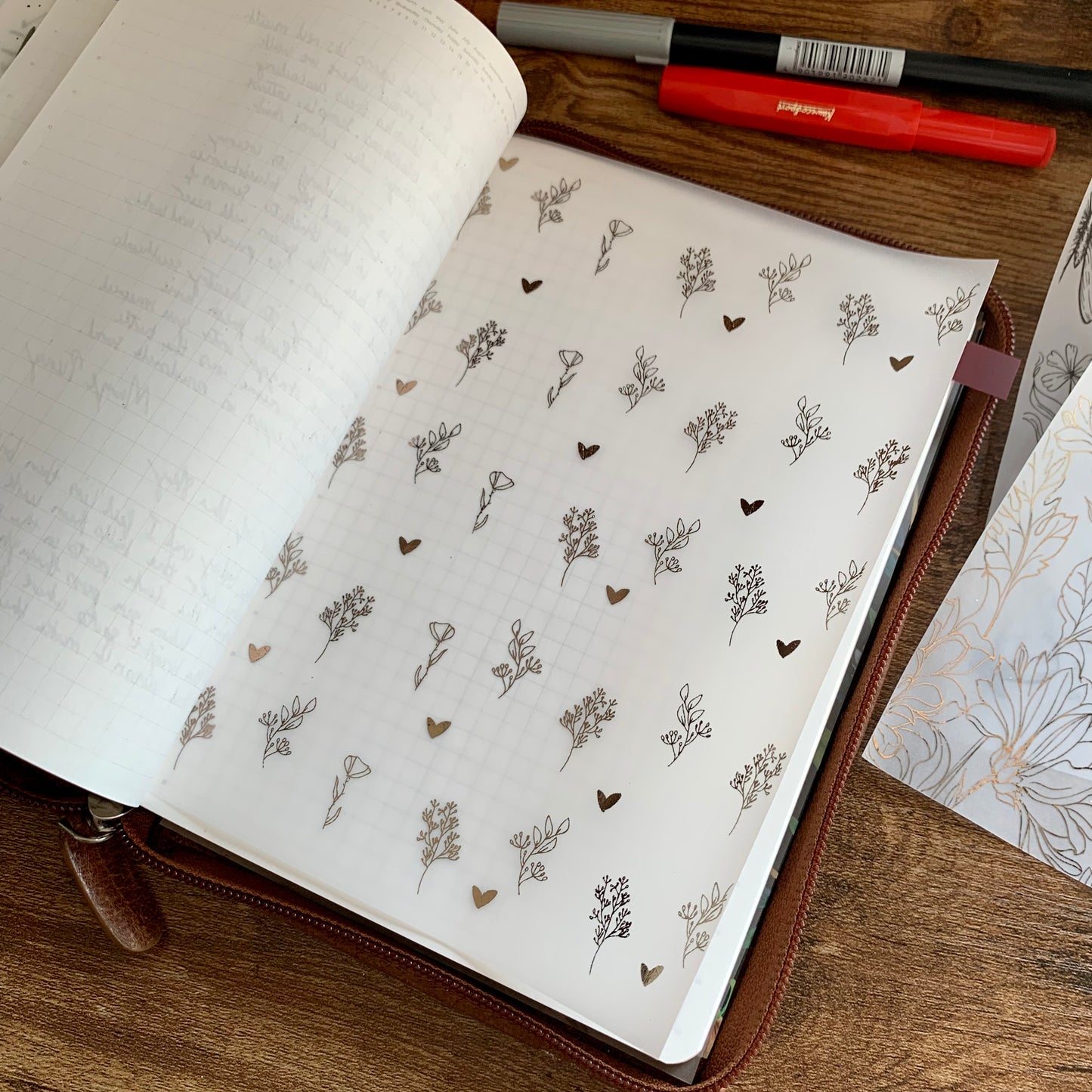 Rose Gold Botanical Floral with Hearts Vellum X Acetate Planner Dashboard - Botanical Floral