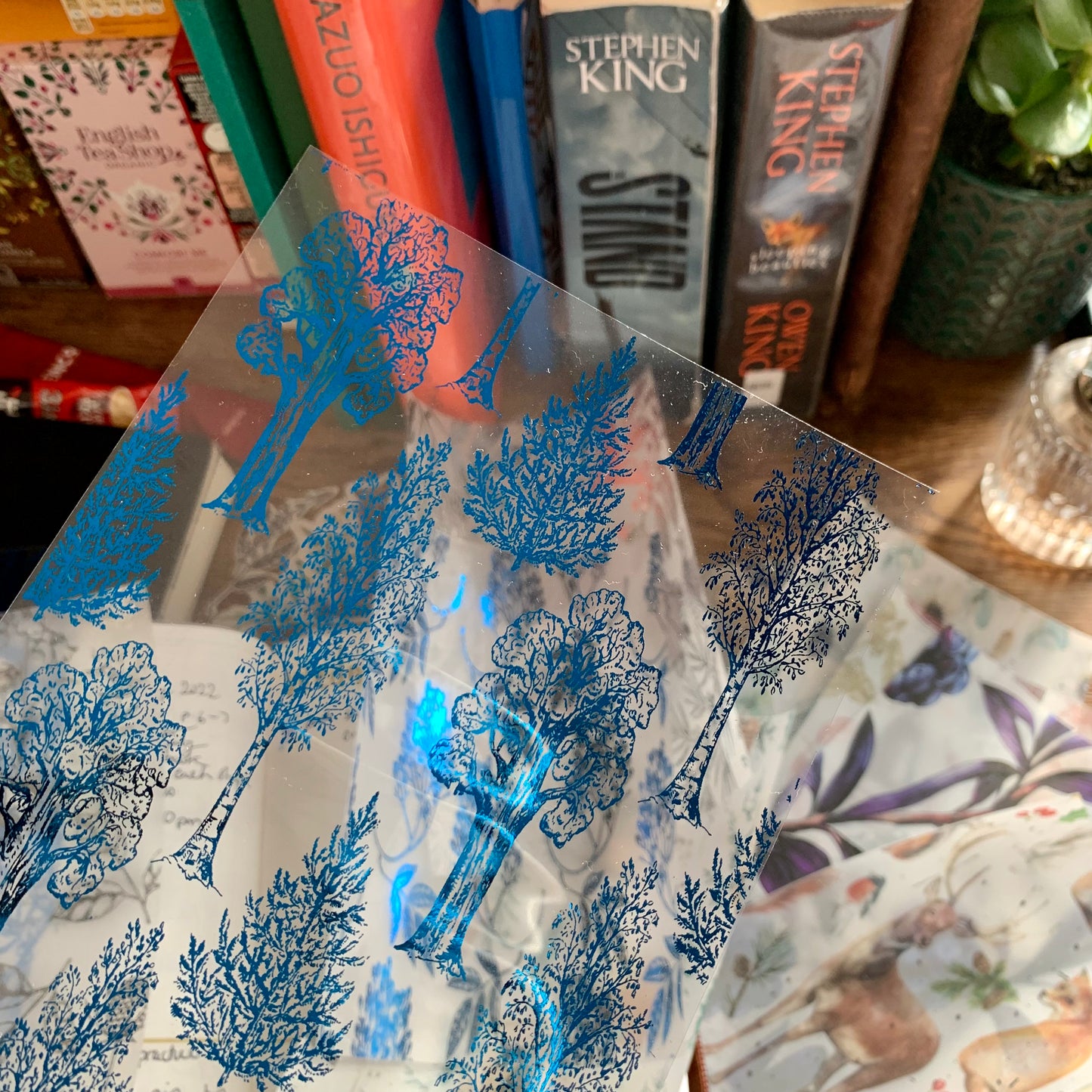 Blue Foiled Hand Drawn Trees Floral Vellum X Acetate Planner Dashboard - After Dark II
