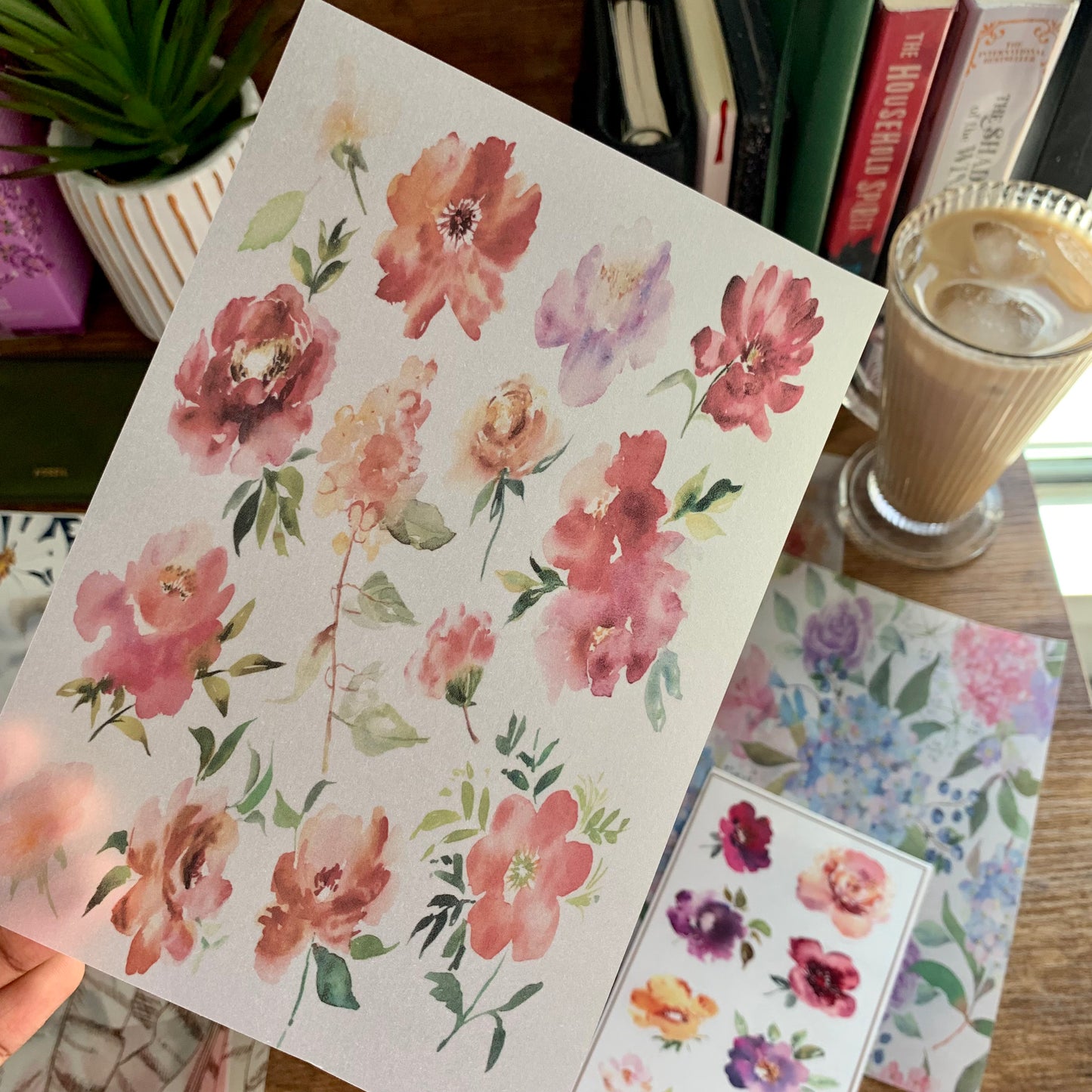 Red Watercolour Floral Pattern - Vellum Planner Dashboard - Claudia