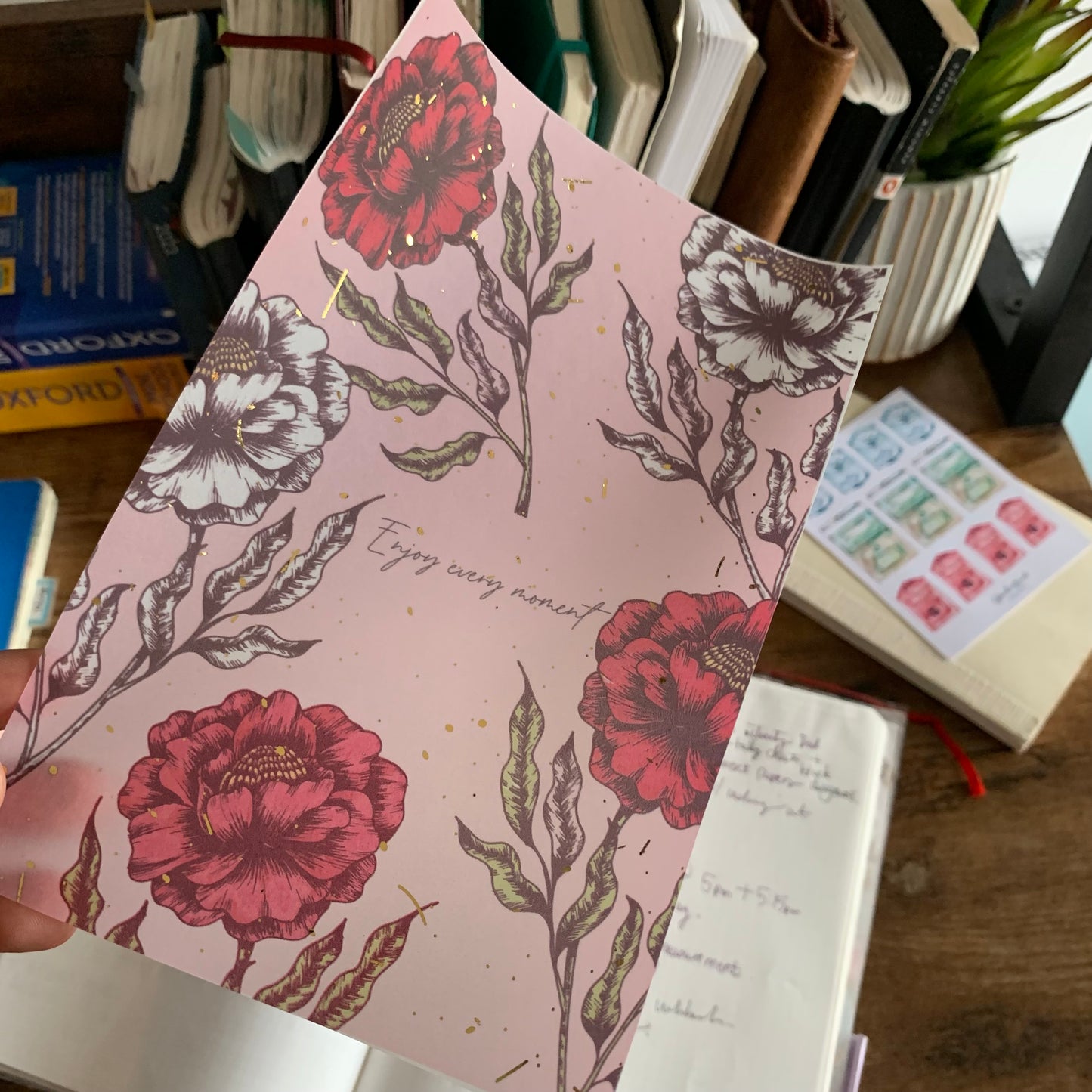 Pink and Red Hand Drawn vintage Foiled Floral Vellum Planner Dashboard - Enjoy Every Moment