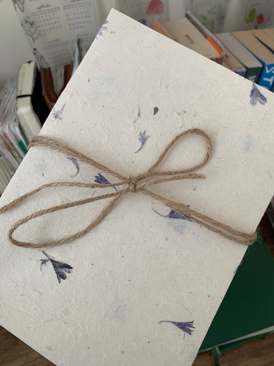 Lokta Paper - 10 Sheets of A5 Natural Textured Paper with Blue Petals