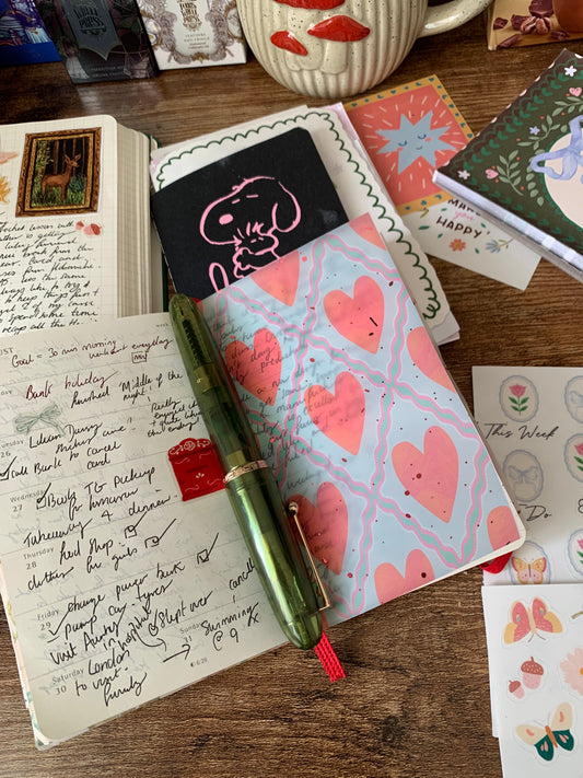 Watercolor Red Hearts - Vellum Planner Dashboard - Pink Foil accents - Lonely Hearts