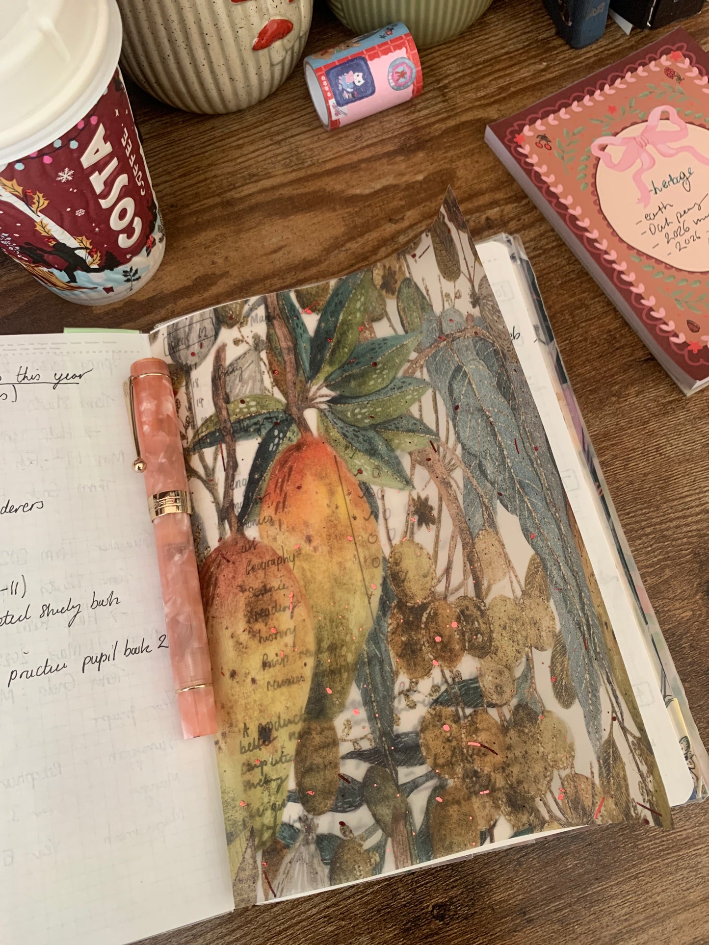 Watercolor Glitter Foliage - Vellum Planner Dashboard - Pink Foil accents - Herbage