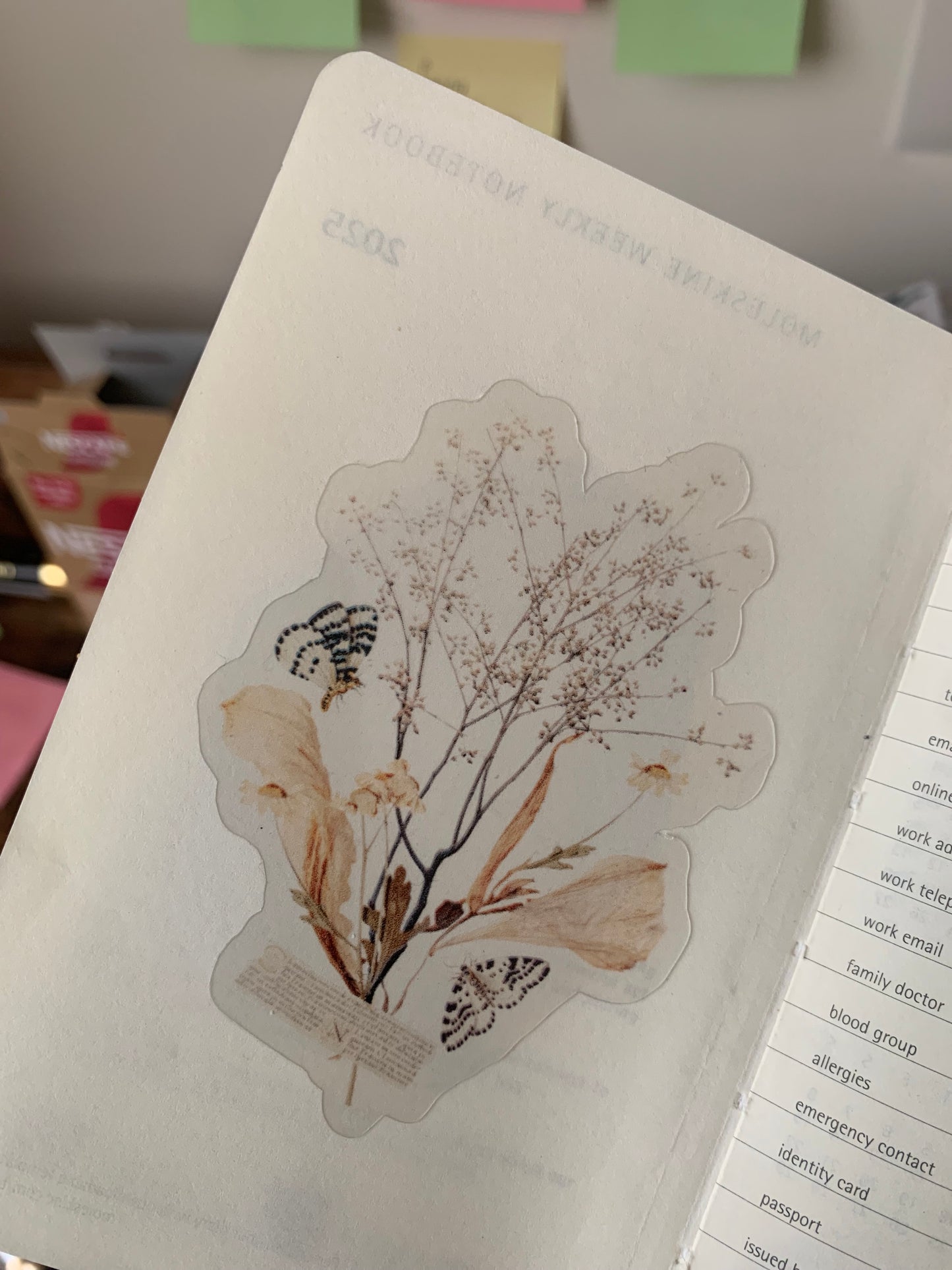 Large Brown Vintage Style Butterly & Flowers Sticker Flake - April
