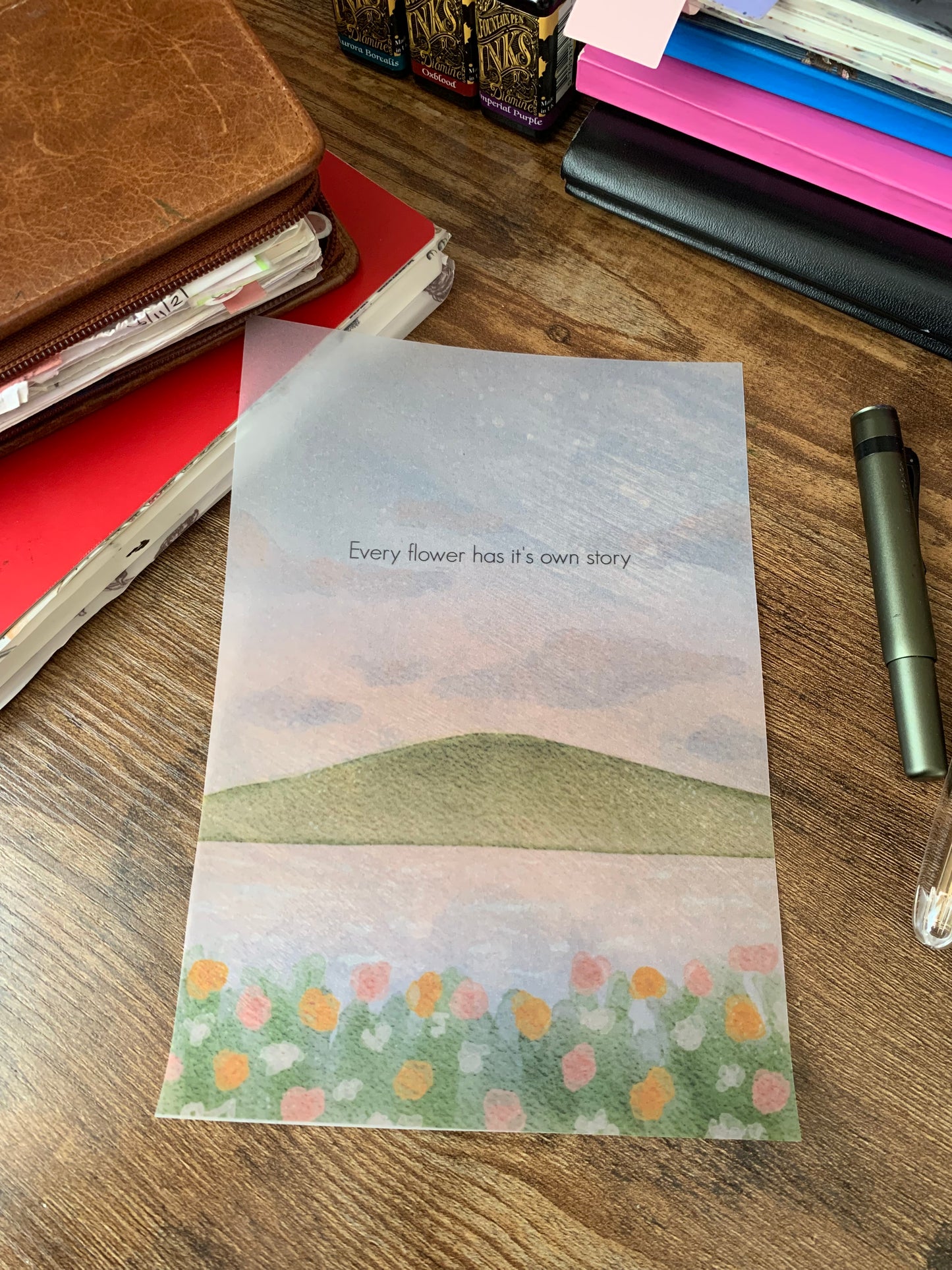 Watercolour Lake• Motivational Quote• Hand Drawn Vellum Planner Dashboard  • Every flower has it’s own Story