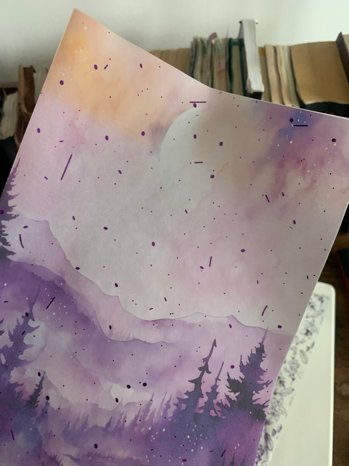 Hand drawn Purple Watercolour Mountains - Vellum Planner Dashboard - Lilac Dreams