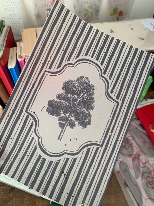 Vintage Style Sketched Tree with Black Stripes Design • Copper Foil Accents for Notebooks Hand Drawn Vellum Planner Dashboard - Ancient Woodland