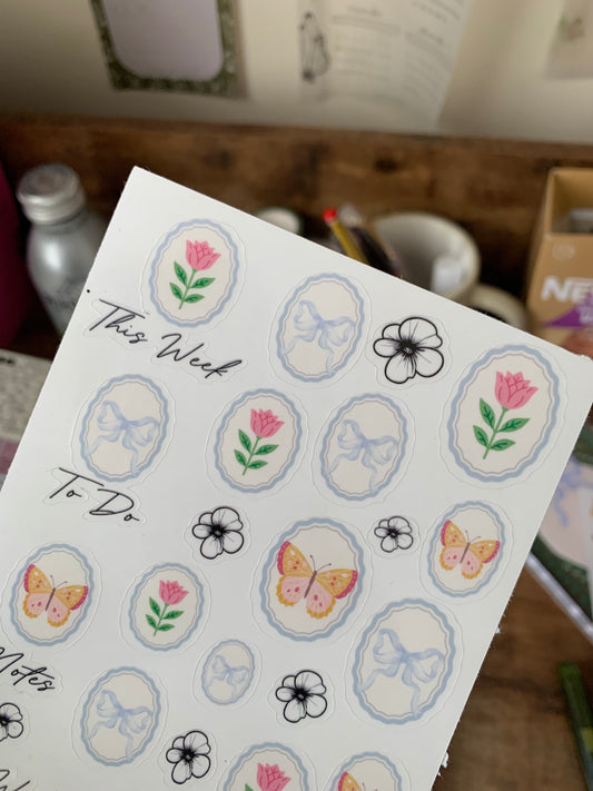 Bullet Journal Functional Stickers • Hand drawn Cherry & Flowers Elements -  Scrapbook Clear Stickers - Forget me not ✨ Functional