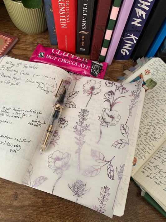 Lilac Foiled Botanical Hand Drawn Vintage & Floral Vellum X Acetate Planner Dashboard - Emilia II