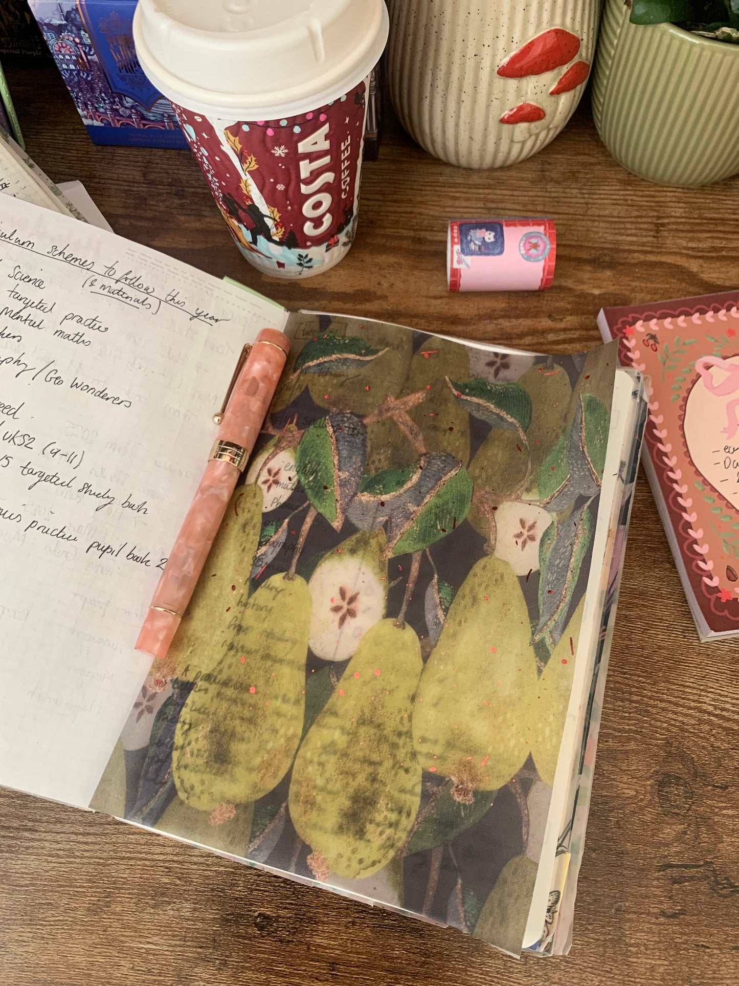 Dark Watercolor Glitter Pears - Vellum Planner Dashboard - Pink Foil accents - Dark Pears