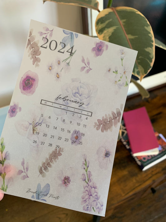 FREE download February 2024 Calendar Card - A6 SIZE