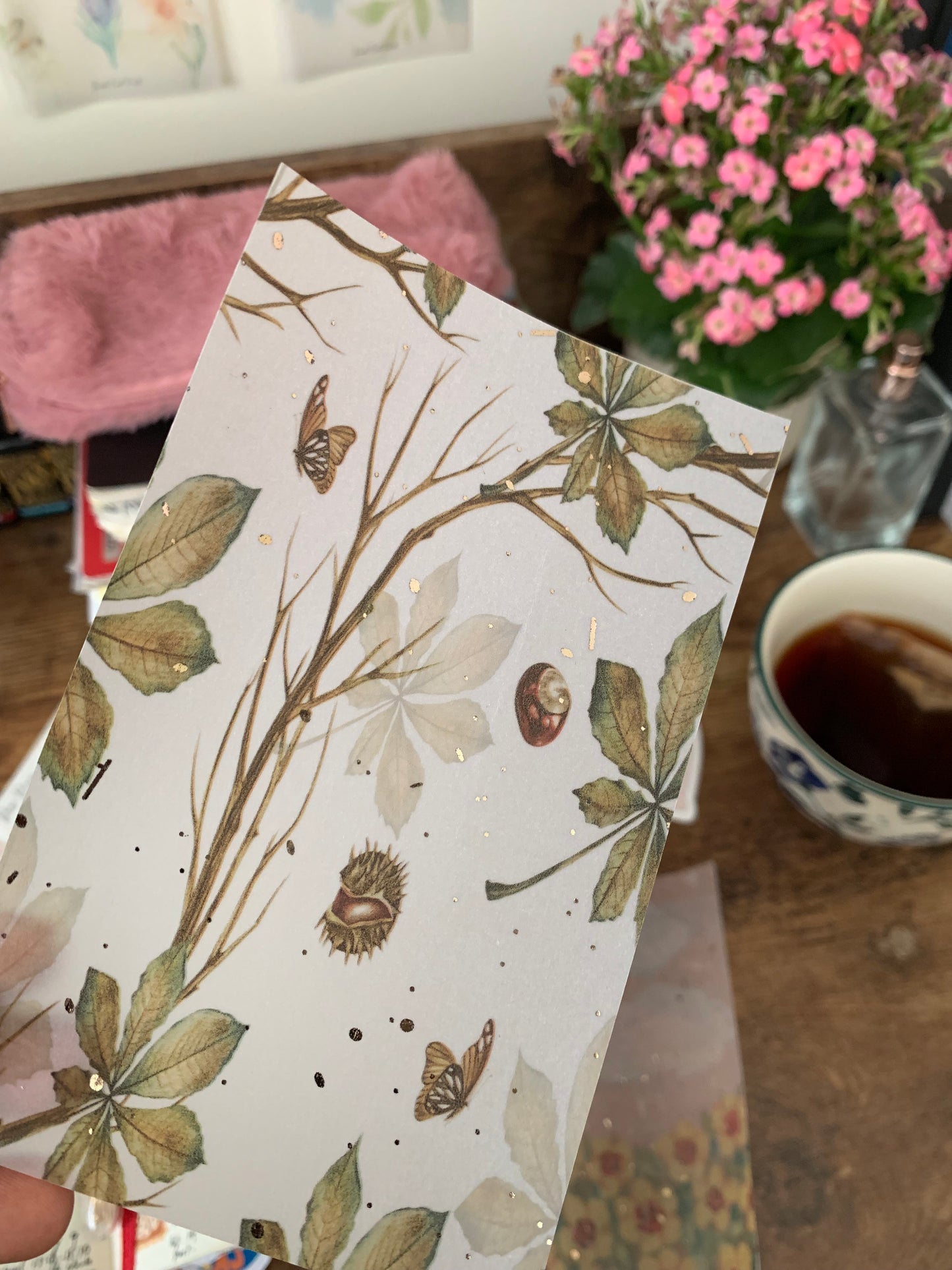 Forest and Acorns, Watercolour drawing, Brown Butterflies • Hand drawn • Printed Foiled Vellum Planner Dashboard- A Trip to the Woods