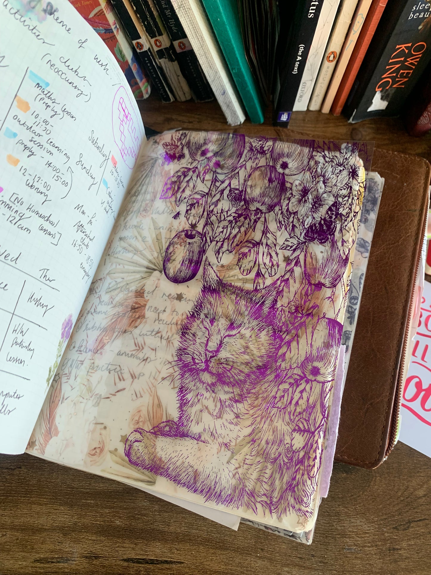 Purple Foiled Vintage Cat Floral Vellum X Acetate Planner Dashboard - Willow