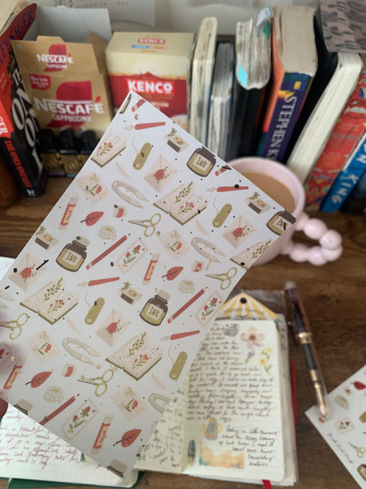 Journal Books and Pens Pattern, Watercolour drawing • Hand drawn • Printed Foiled Vellum Planner Dashboard- Scrapbooking