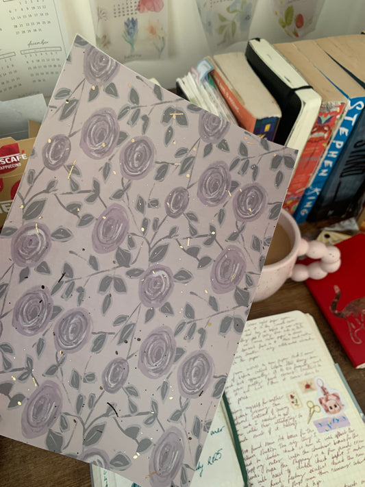 Purple Roses Pattern, Watercolour drawing • Hand drawn • Printed Foiled Vellum Planner Dashboard- Thinking of You