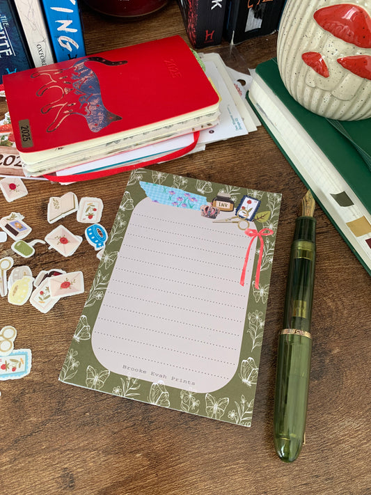 Botanical Green Stationery Themed Notepad - Brooke Evah Prints - Scribble Pad - Evergreen Essence
