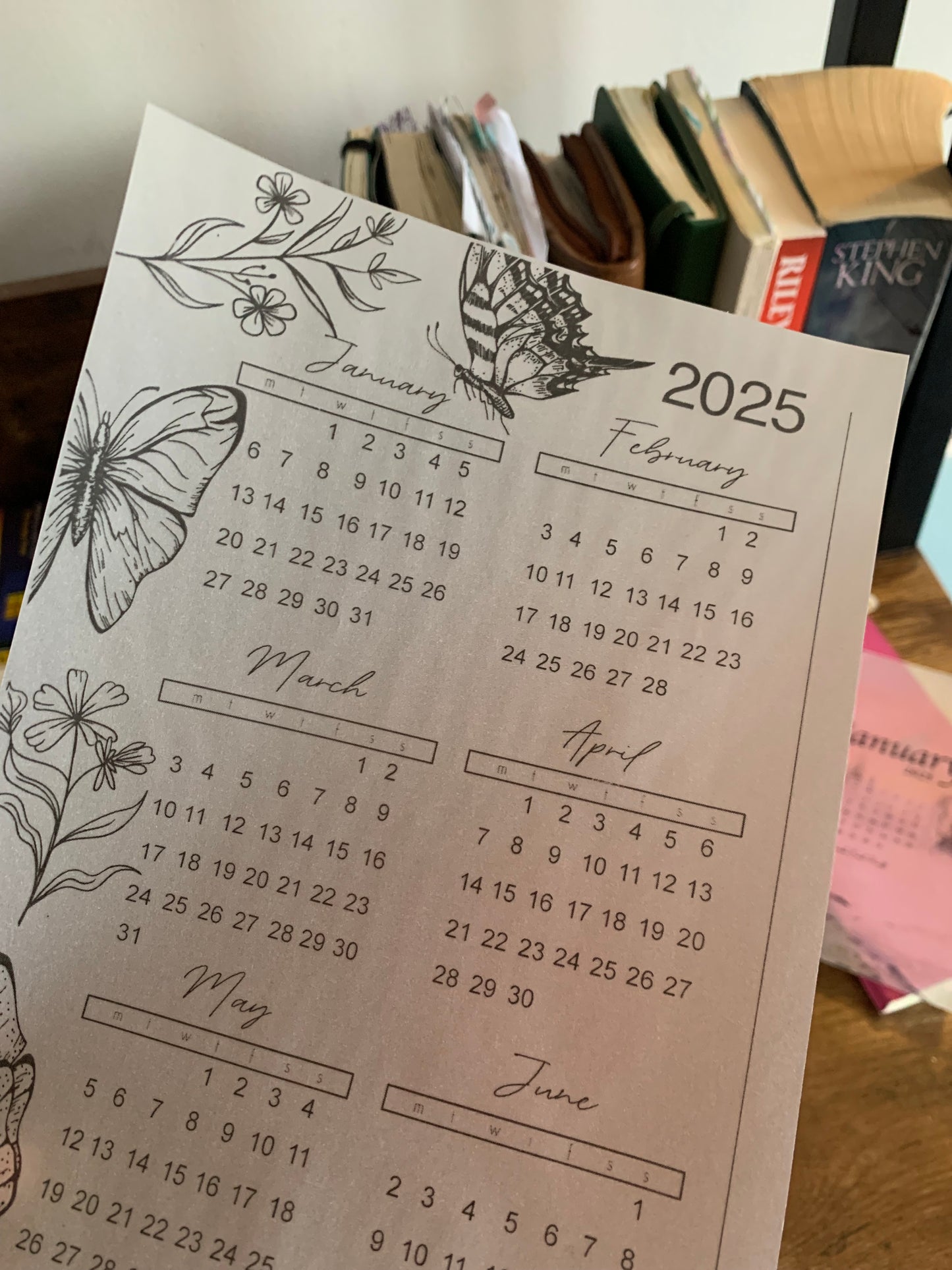 Printed Vellum X Acetate Planner Dashboards - 2025 Jan- June Calendar -Peekaboo Butterfly