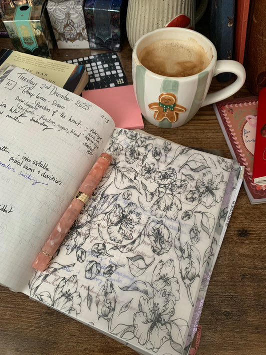 Botanical ink drawing Delicate Cover Page for Journal or Planner - Scrapbooking Paper - Apple Blossom