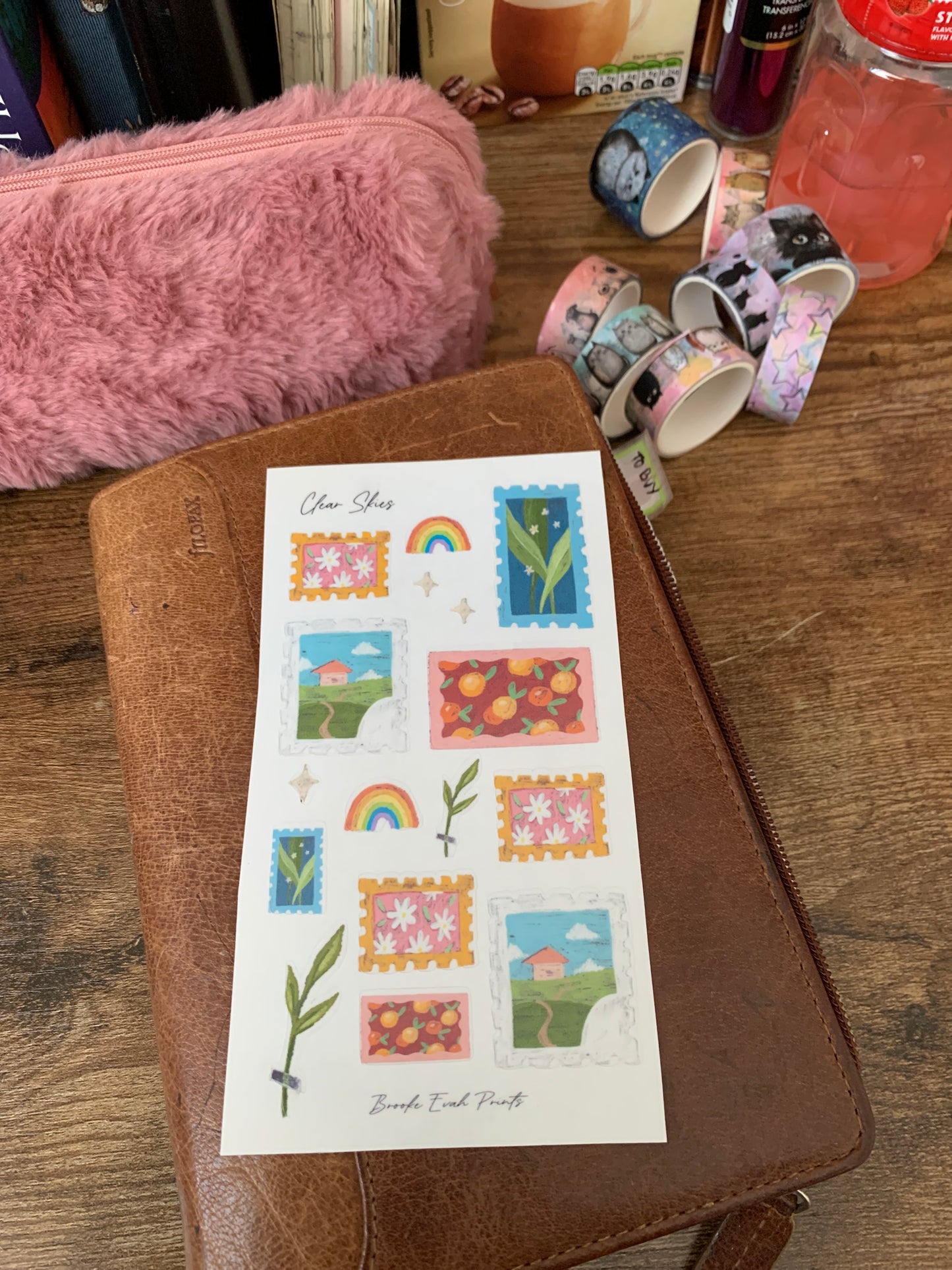 Hand Drawn Cute Stamp Stickers • Rainbow -  Scrapbook Clear Stickers  - Watercolor Mini Paintings - Clear Skies