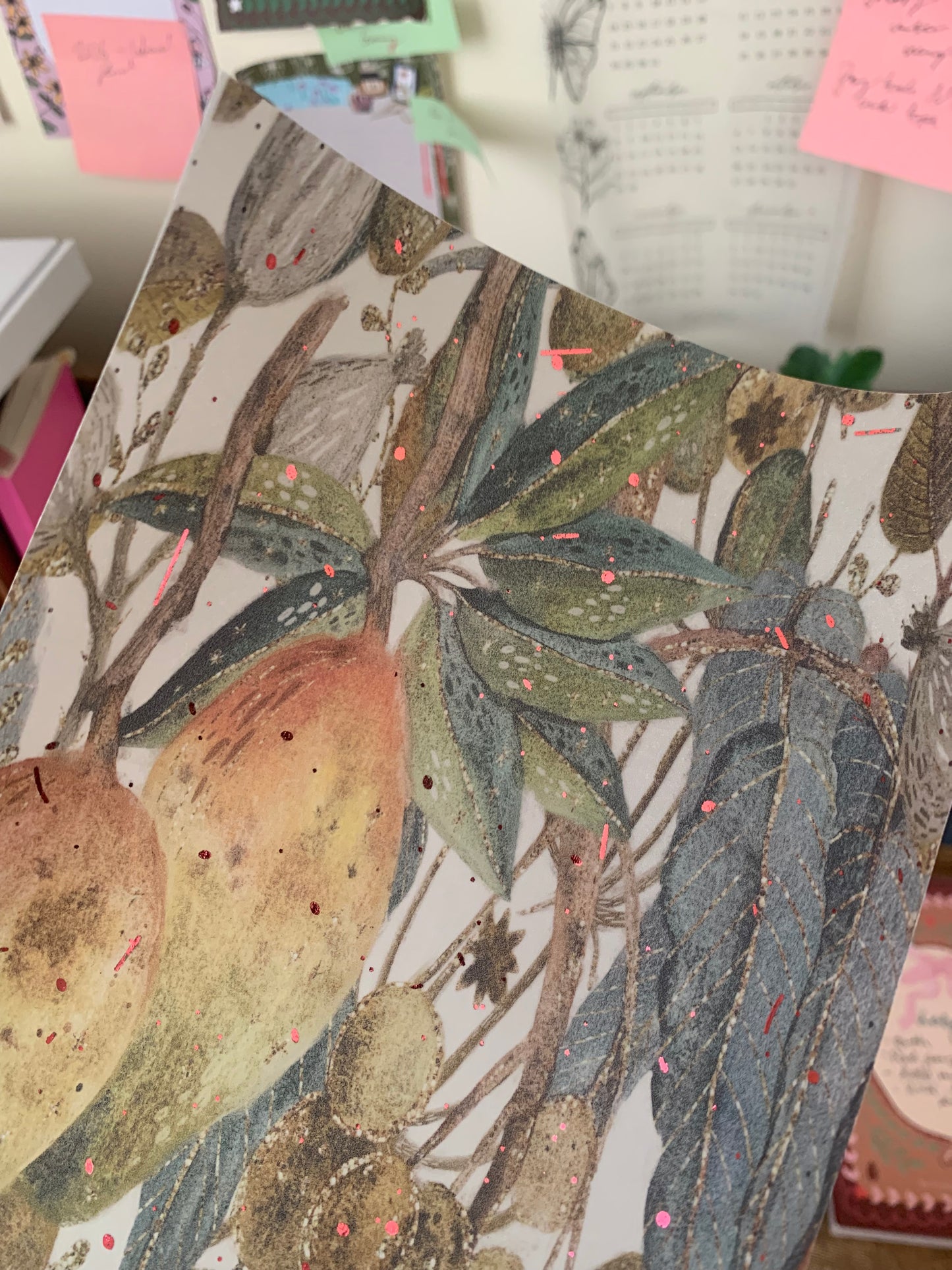 Watercolor Glitter Foliage - Vellum Planner Dashboard - Pink Foil accents - Herbage