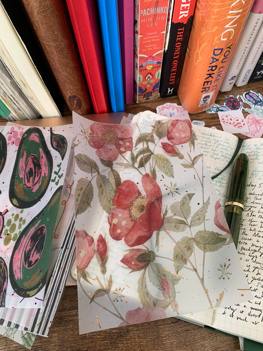 Red Floral Pattern with Copper Foil Accents for Notebooks Hand Drawn Vellum Planner Dashboard - Golden