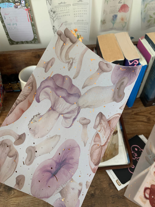 Watercolor Purple Mushrooms - Vellum Planner Dashboard - Copper Foil accents - Purple Rain