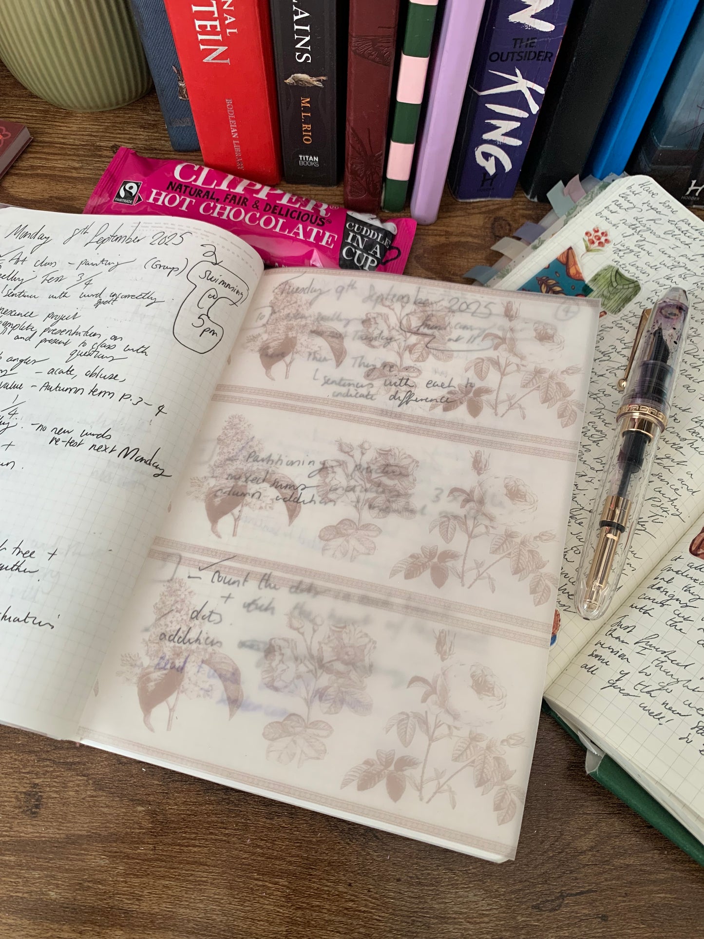 Vintage Brown Sketched Floral Vellum Planner Dashboard - Scrapbooking Paper - Old Flame