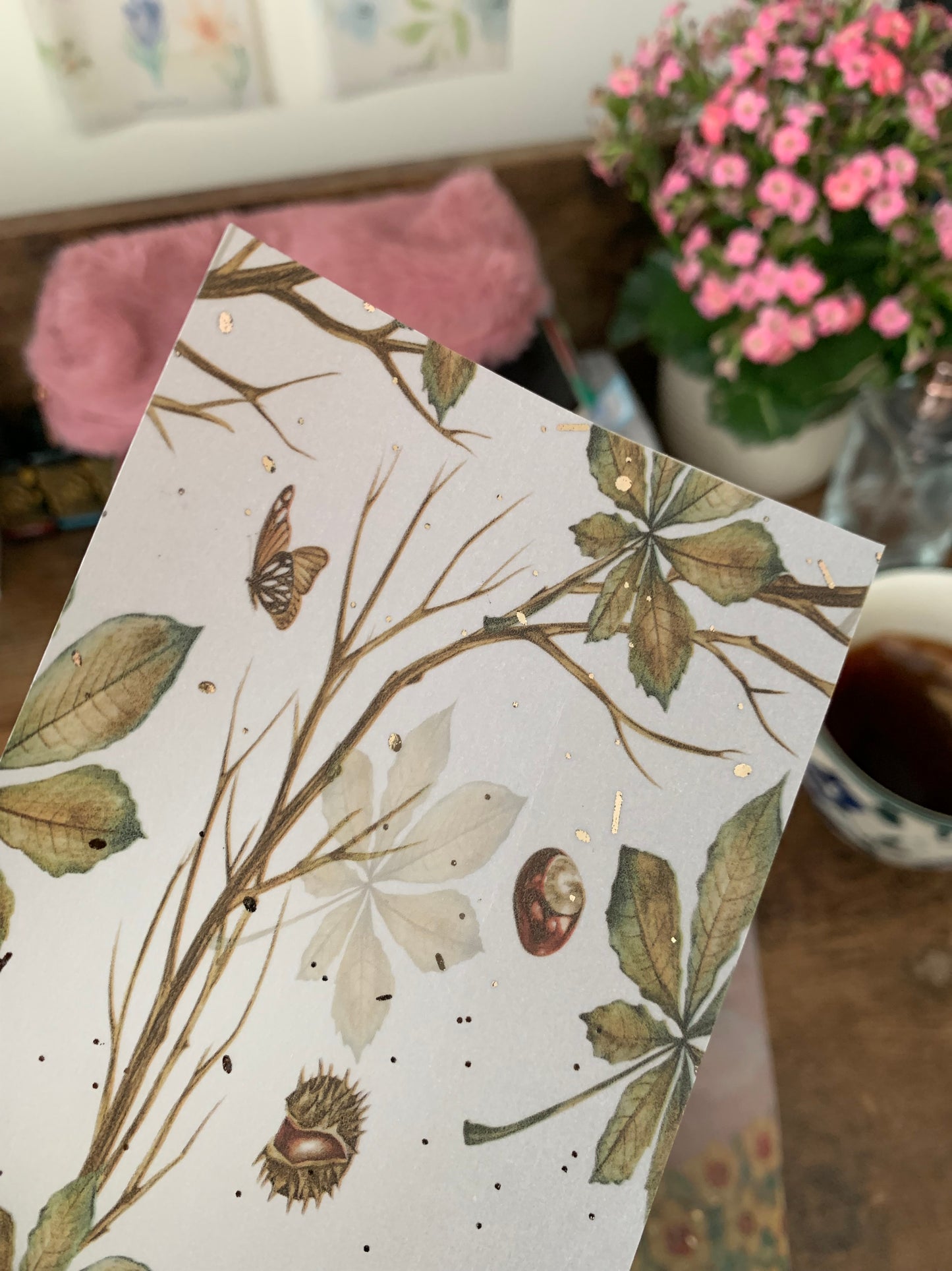 Forest and Acorns, Watercolour drawing, Brown Butterflies • Hand drawn • Printed Foiled Vellum Planner Dashboard- A Trip to the Woods