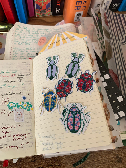 Hand Painted Decadent Beetle Sticker Flakes - Set of 8 - Queen Bugs