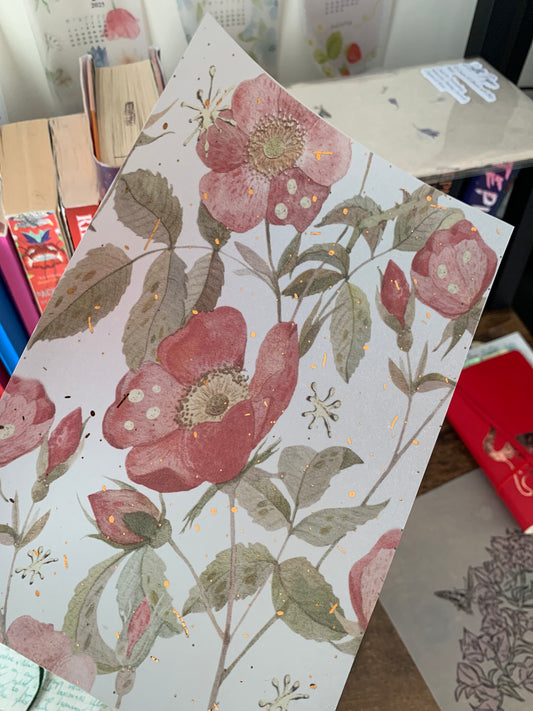 Red Floral Pattern with Copper Foil Accents for Notebooks Hand Drawn Vellum Planner Dashboard - Golden